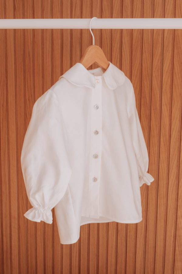 Camisa de criança em algodão de gola de flores