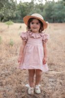 Vestido de criança em linho com gola de folhos c/manga curta