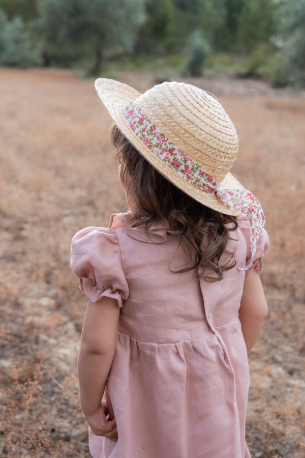 Vestido de criança em linho com gola de folhos c/manga curta